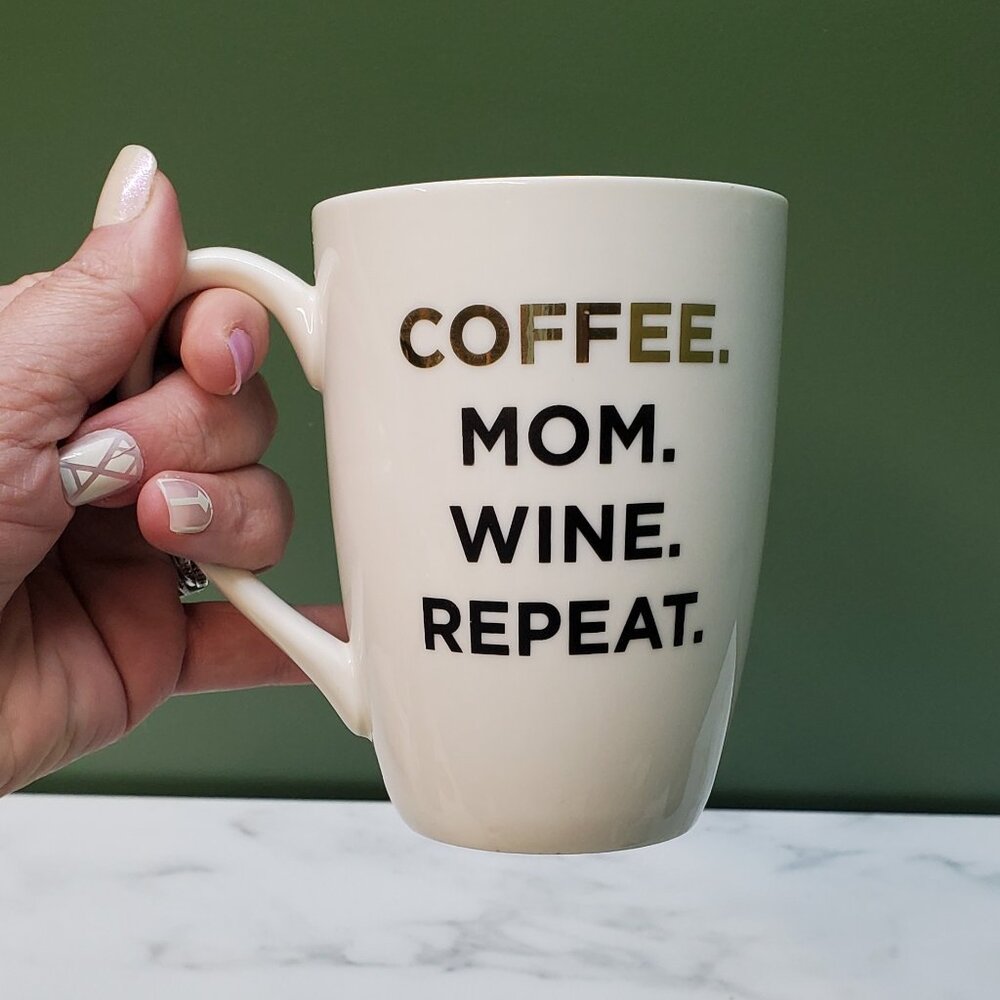 Mug- Gold Lettering Coffee. Black lettering Mom. Wine. Repeat - Indigo Brand